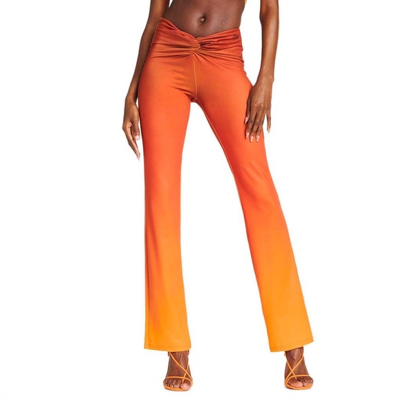 I.AM.GIA Adrina Stretchy Orange Red Ombre Twist Waistband y2k hot flare pants - Picture 4 of 10